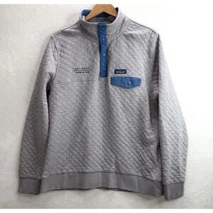 Patagonia Grey Blue Quilted Pullover Sweater Top Size XL Branded/Hole